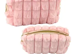 Kosmetiktasche Plüsch mit Henkel geräumig rosa 20cm