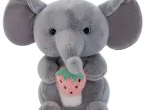 Peluche mascotte câline éléphant avec gris fraise 23cm