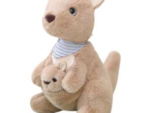 Mascotte en peluche kangourou câlin avec jeune 23cm