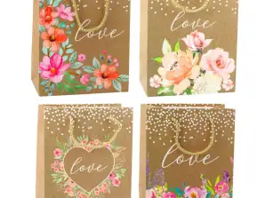 Geschenk Tasche mit Schriftzug Love Blumen 23 x 18 x 10,5 cm