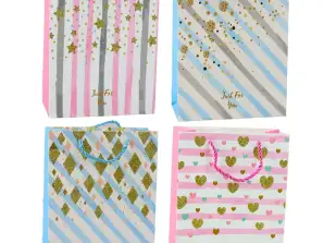 Geschenkpapier Tasche Blau Rosa Glitzer 23 x 18 x 10.5 cm