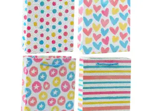 Bolsa de Regalo Corazones Estrellitas Puntos Rayas Colorida 23 x 18 x 10,5 cm