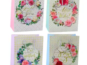 Geschenktasche Muster Blumen Beste Wünsche 23 x 18 x 10.5 cm