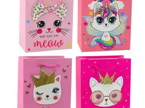 Geschenkpapier Tasche Katze Glitzer Rosa 23 x 18 x 10.5 cm