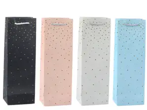 Geschenktüte für Weinflasche Papier Golder Punkte 35 x 12 x 9 cm