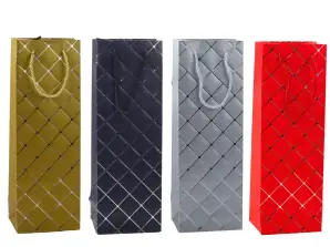 Geschenktüte für Weinflasche Papier silberne Elemente 35 x 12 x 9 cm