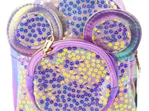 Rucsac pentru copii cu paiete urechi de șoarece violet 22cm 3L