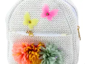 Kinderrucksack bestickt mit Schmetterlingen und Blumen Beige 2,5L 20cm