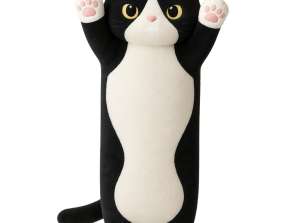 Plüschkatze Maskottchen Kissenrolle Weiß & Schwarz 70cm
