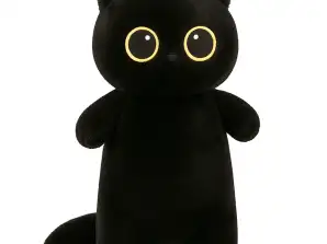 Peluche chat câlin mascotte noir grands yeux 65cm