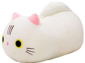 Plush cuddly mascot cat with a long tail white 40cm