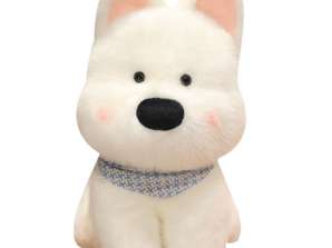 Perro mascota de peluche con bufanda azul blanco 33cm