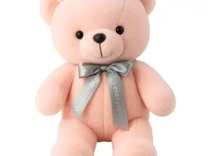 Plyschig gosig nallebjörn maskot med rosett Happy Every Day rosa 55cm