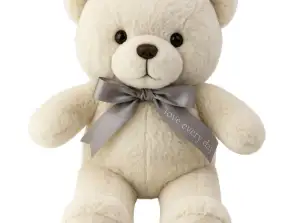 Pluche knuffelige teddybeer mascotte met strik Happy Every Day wit 55cm
