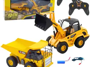 Sett Lader Gravemaskin Tippbil 1:24 Fjernkontroll RC 2-i-1