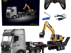 Vrachtwagen Met Trailer Op afstand Bedienbare Graafmachine Huina 1:18