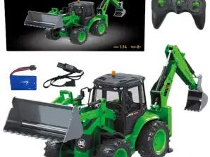 Retroescavadeira com controle remoto RC, luzes, som, verde, Huina 1:14