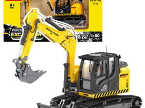 Beltegraver med Bulldozer Metall Huina Gul 1:50