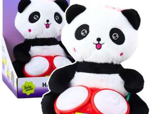 Peluş panda, davul, maskot, sevimli ışıklar, sesler