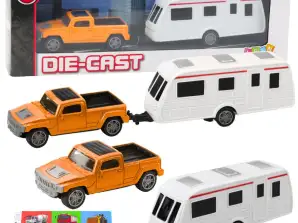 Metall bil og bobil tilhenger sett oransje