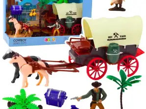 Set of Cowboy Figurines Western Wagon Horses Cowboy Palm Trees