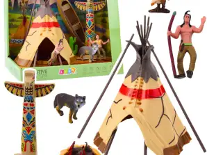 Conjunto de Figuras Indígenas Aldeia Índios Tenda Tipi KayakTotem