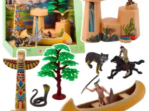 Set von Indianerfiguren Dorf Indianer Kajak Totem