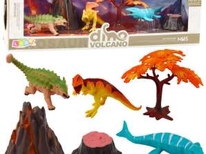 Set von realistischen Dinosauriern Vulkan Baum 6el