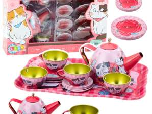 Kaffee Tee Set für Kinder Kätzchen aus Metall Rosa 15el