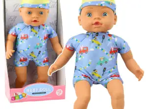 Baby Doll sinised riided mustritega müts kõrvadega 31cm