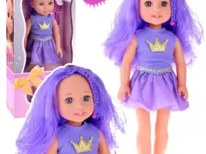 Doll in Dress with Crown Long Hair Purple Brush 38cm