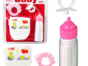 Set Accessori Bambola Ciuccio Bottiglia Pannolino Sonaglio