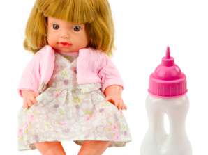 Babydukke med ammeflaske kjole pulver rosa lyder 30cm