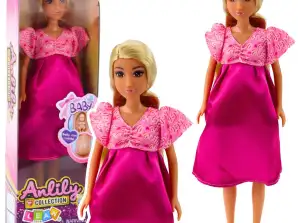 Zwangere Anlily Doll Roze Satijnen Jurk Lang Haar