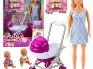 Anlily Mom Doll With Two Kids Stroller Baby Accessories