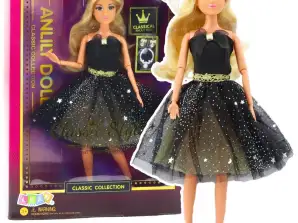 Anlily Doll Ballkleid Schwarz Gold Bewegliche Gliedmaßen Blonde Haare