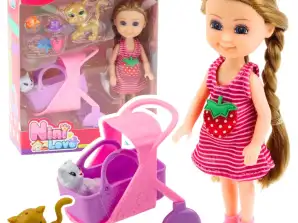 Mini Doll With Accessories Stroller Kittens Set Doll Pink