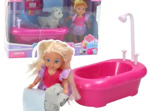 Spielfiguren-Set mit Badewanne und weißem Hund rosa