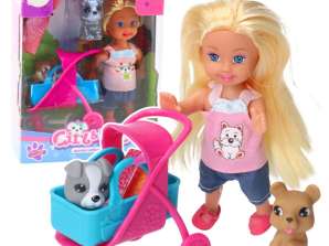 Mini Puppenwagen Trage Hunde Set Grau Braun
