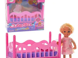 Mini-Puppe im Pyjama-Set Rosa Bett
