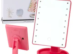 Kosmetikspiegel 16 LEDs mit Standfuß verstellbar rosa