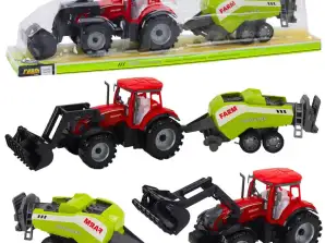 Set Traktor mit Lader und landwirtschaftlicher Ballenpresse Rot