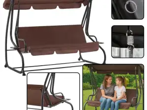 Four-Person Garden Swing Rocking Canopy Freestanding Brown