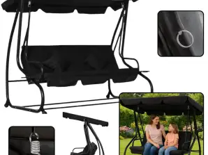 Four-Person Garden Rocking Swing Canopy Freestanding Black