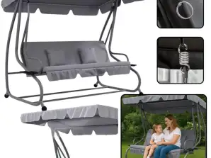 Four-person garden swing rocking canopy freestanding gray