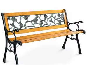 NEL 26567 GARDEN BENCH WOODEN METAL CEMETERY PARK BENCH WITH BACKREST