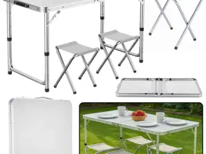 Camping Folding Table Set 4 Chairs Grey