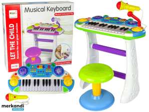 Orgel Keyboard Stol Mikrofon Blå