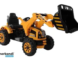 Batteridrevet traktor med gravemaskinbøtte oransje