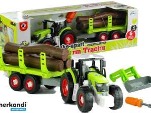 Gedemonteerde tractor met aanhanger met hout 43 cm